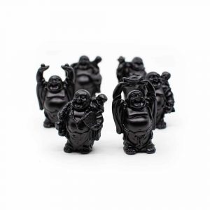 Happy Boeddha Beeld Staand Polyresin Zwart - set van 6 - ca. 7 cm
