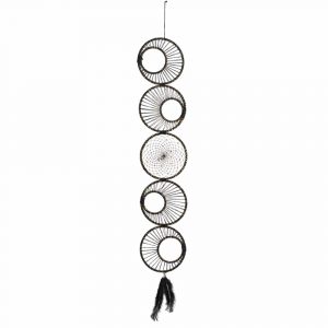Handgemaakte Dromenvanger Maanfases- Zwart & Goudkleurig Lurex Textielvezel - Cirkels - (92 cm)