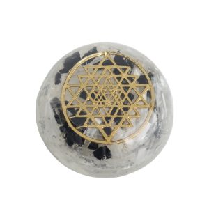 Orgonite Koepel Seleniet en Zwarte Toermalijn Mandala voor Bescherming (68 mm)