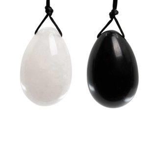 Bergkristal en Obsidiaan Yoni Ei Set - Bundel