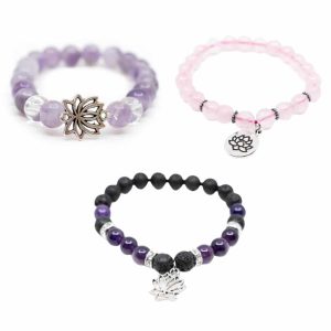 Edelstenen Armbanden met Lotus Bedel Set - Bundel