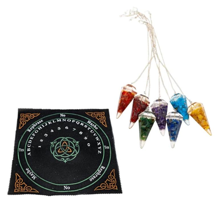 7 Chakra Pendel Set met Pendelmat Pentagram - Bundel